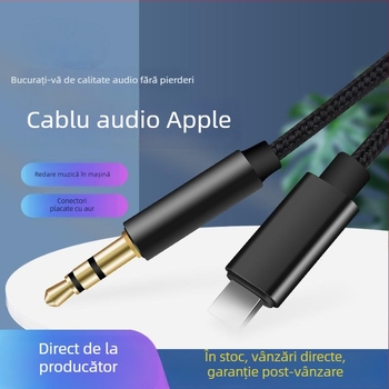 Cablu audio auto Lightning la 3,5 mm pentru iPhone 15 — conectori placați cu aur, nucleu din nylon, fir de cupru, Rohs certificat