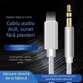 Cablu audio auto Lightning la 3,5 mm pentru iPhone 15 — conectori placați cu aur, nucleu din nylon, fir de cupru, Rohs certificat