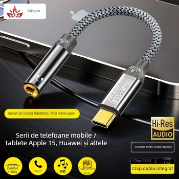 Adaptor pentru căști iPhone 15, cablu USB-C la 3,5 mm, nucleu din cupru placat cu aur și conductori de cupru, ROHS