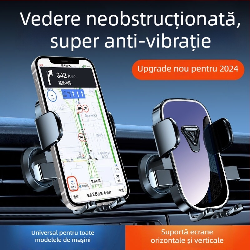 Suport universal pentru telefon în mașină, montaj prin clipsare pe ventilarea de aer, anti vibrație pentru navigație