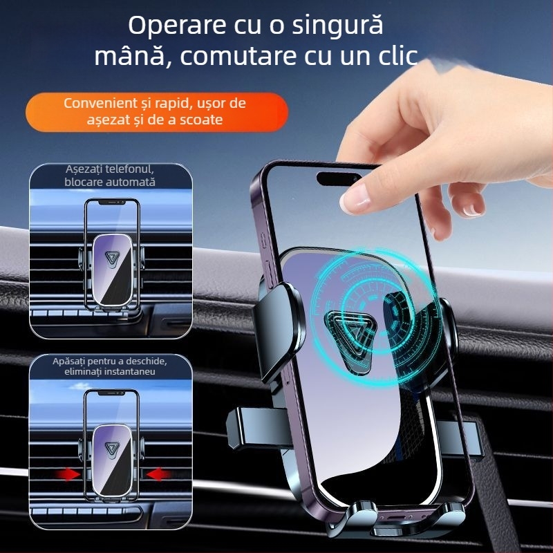 Suport universal pentru telefon în mașină, montaj prin clipsare pe ventilarea de aer, anti vibrație pentru navigație