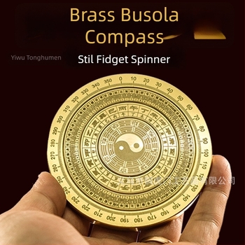 Ornament de birou cu compas din alamă – cu straturi multiple de opt trigrame, mâner pentru spinner anti-stres