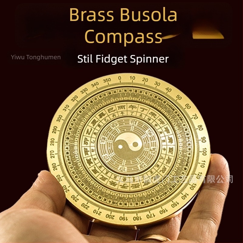 Ornament de birou cu compas din alamă – cu straturi multiple de opt trigrame, mâner pentru spinner anti-stres