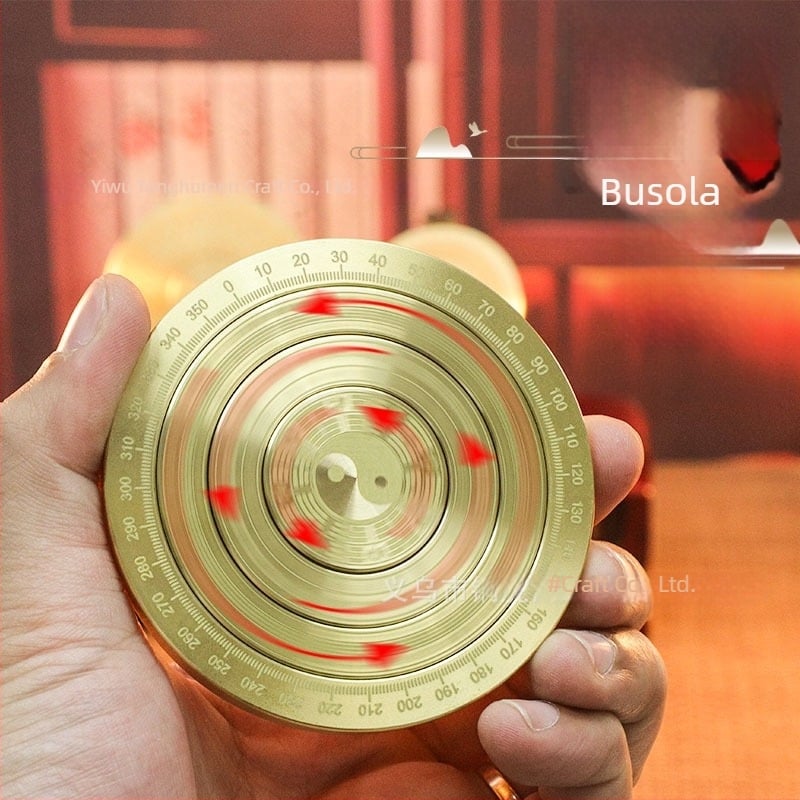 Ornament de birou cu compas din alamă – cu straturi multiple de opt trigrame, mâner pentru spinner anti-stres