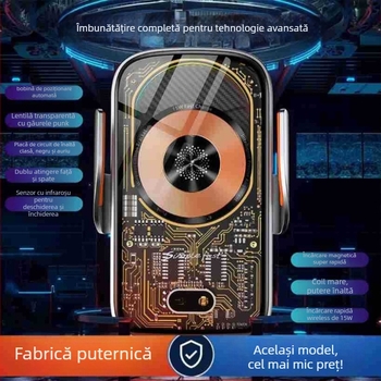 Suport auto pentru încărcare wireless cu deschidere/închidere automată și prindere electrică – aliaj magnetic, suport de navigație pentru ventilația mașinii