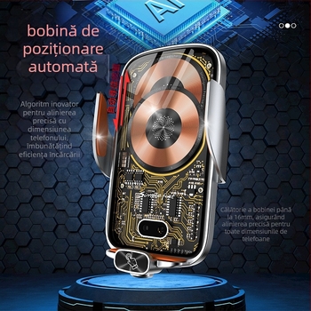 Suport auto pentru încărcare wireless cu deschidere/închidere automată și prindere electrică – aliaj magnetic, suport de navigație pentru ventilația mașinii