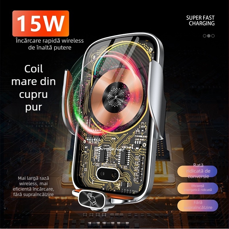 Suport auto pentru încărcare wireless cu deschidere/închidere automată și prindere electrică – aliaj magnetic, suport de navigație pentru ventilația mașinii