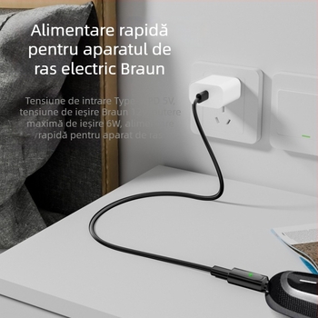 Convertor Type-C pentru cablu de încărcare Braun aparat de ras, compatibil cu seriile XT/HC/BG