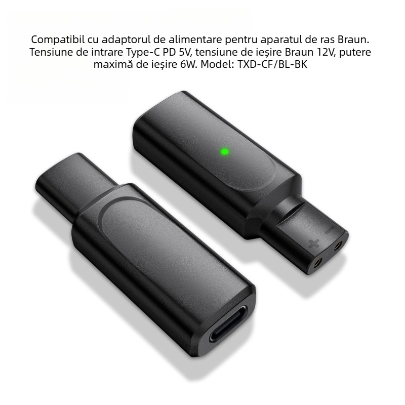 Convertor Type-C pentru cablu de încărcare Braun aparat de ras, compatibil cu seriile XT/HC/BG