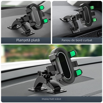 Bază pentru suport de telefon auto cu montaj pe bord prin adeziv și clapetă centrală pentru navigare (pe bord: montaj cu adeziv, compatibil universal, putere 5W)