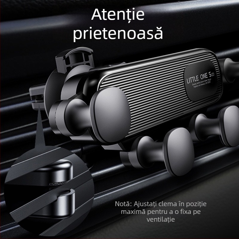 Suport pentru telefon auto - prindere pe ventilarea aerului, Snap-On, montaj prin gravitație, rotire 360°, compatibil universal, personalizabil