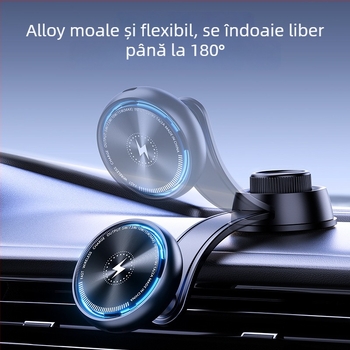 Suport auto pentru telefon cu încărcare wireless 15W, încărcare rapidă, suport magnetic, rotație la 360°, universal
