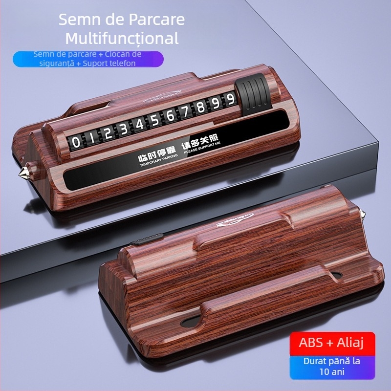 Suport auto pentru telefon 3-în-1 cu ciocan de siguranță și semn temporar de parcare; material plastic; model: Three-in-One Parking Sign; imprimare logo disponibil