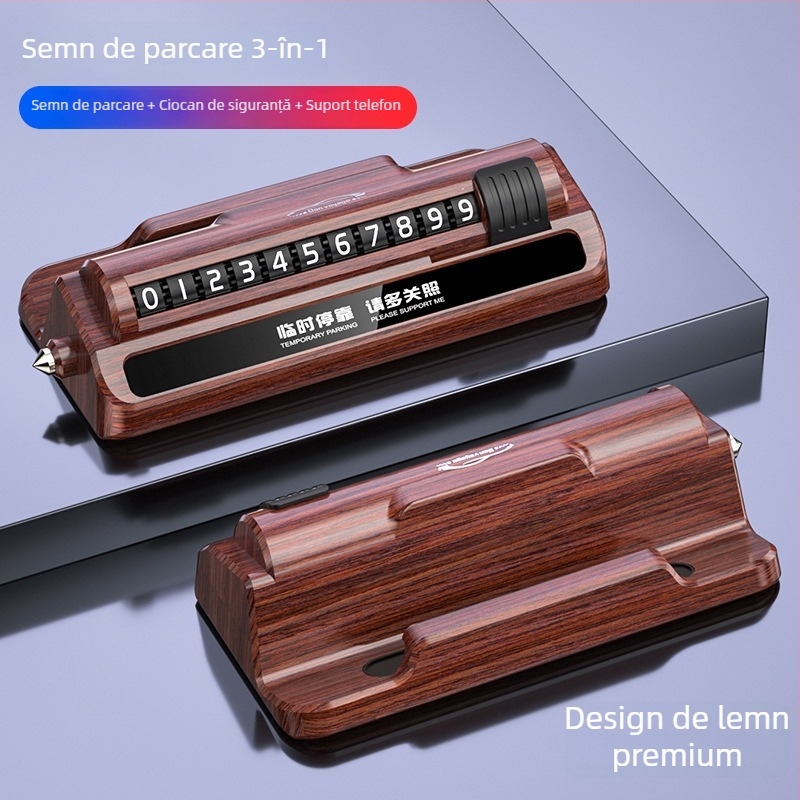 Suport auto pentru telefon 3-în-1 cu ciocan de siguranță și semn temporar de parcare; material plastic; model: Three-in-One Parking Sign; imprimare logo disponibil