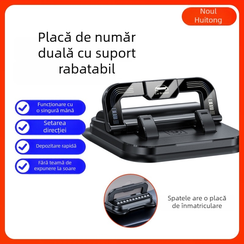Suport auto 2 în 1 pentru telefon și suport pentru navigație pe bord, montaj cu bandă, rotire 360°, compatibil universal, suport pentru plăcuță de parcare temporară