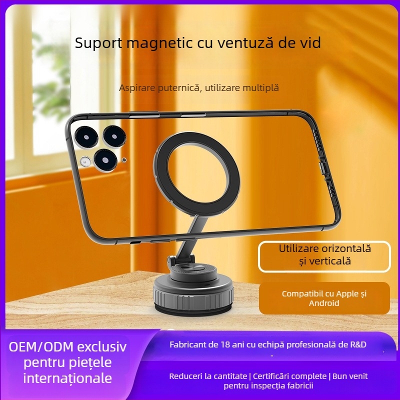 Suport auto pentru telefon pentru navigație cu ventuză, suport magnetic din aliaj, pliabil, rotire 360°, compatibil universal