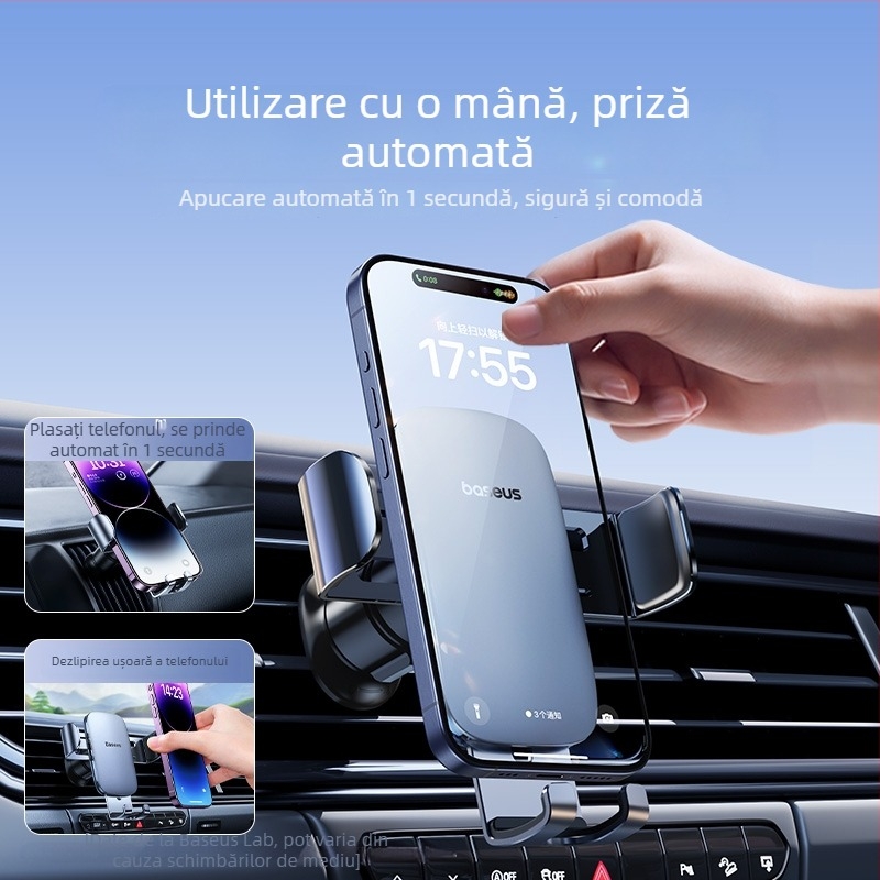 Suport auto pentru telefon pentru navigație cu ventuză, suport magnetic din aliaj, pliabil, rotire 360°, compatibil universal