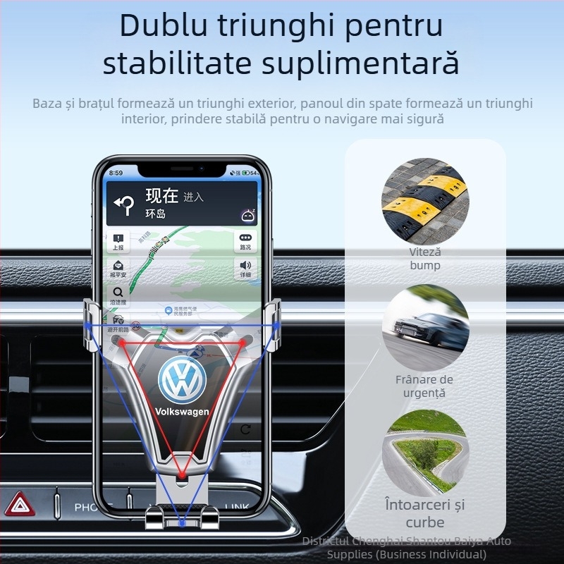 Suport auto pentru telefon cu montaj prin gravitație, clemă din silicon, rotire la 360°, universal pentru ventilația mașinii