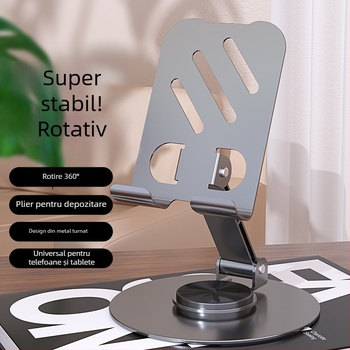 Suport de birou pentru telefon, rotire la 360°, construcție din aliaj, pliabil și portabil pentru mașină