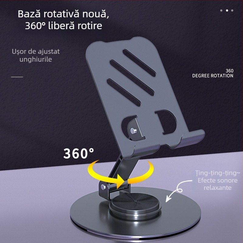 Suport de birou pentru telefon, rotire la 360°, construcție din aliaj, pliabil și portabil pentru mașină
