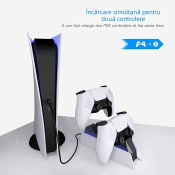 PS5 Dock de Încărcare pentru Controlere PS5 cu USB-C, Încărcare Duală Rapidă, Indicator LED, Carcasă ABS, Cablu USB-C Inclus