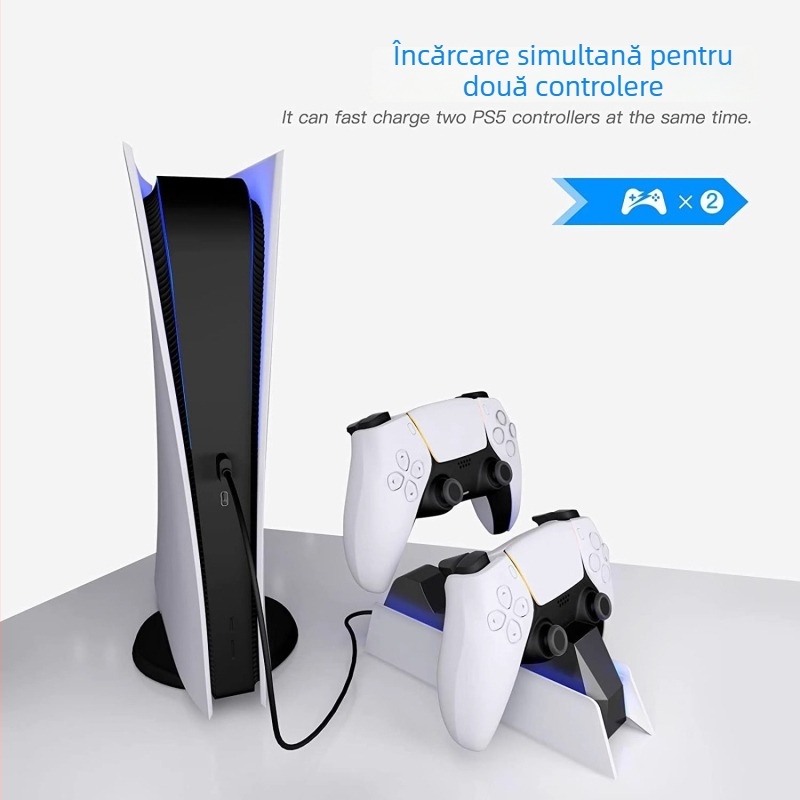 PS5 Dock de Încărcare pentru Controlere PS5 cu USB-C, Încărcare Duală Rapidă, Indicator LED, Carcasă ABS, Cablu USB-C Inclus