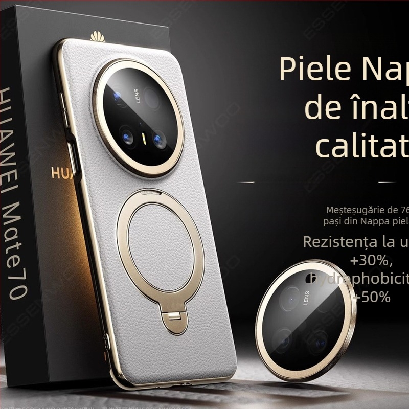 Husă Huawei Mate70 Pro din piele naturală, protecție, cu prindere și magnet, anti-cadere