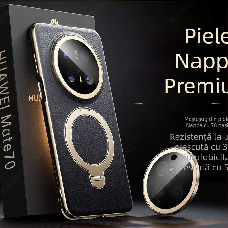 Husă Huawei Mate70 Pro din piele naturală, protecție, cu prindere și magnet, anti-cadere