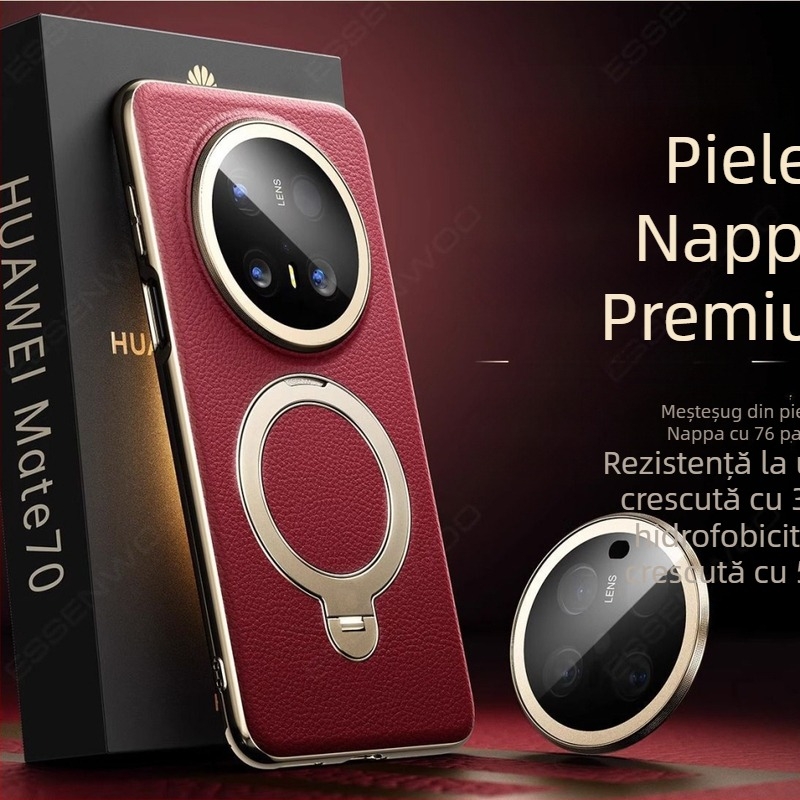 Husă Huawei Mate70 Pro din piele naturală, protecție, cu prindere și magnet, anti-cadere
