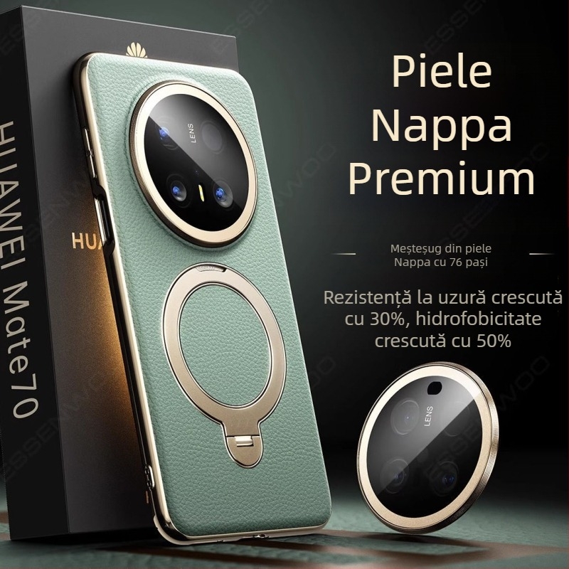 Husă Huawei Mate70 Pro din piele naturală, protecție, cu prindere și magnet, anti-cadere