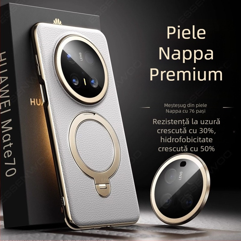 Husă Huawei Mate70 Pro din piele naturală, protecție, cu prindere și magnet, anti-cadere