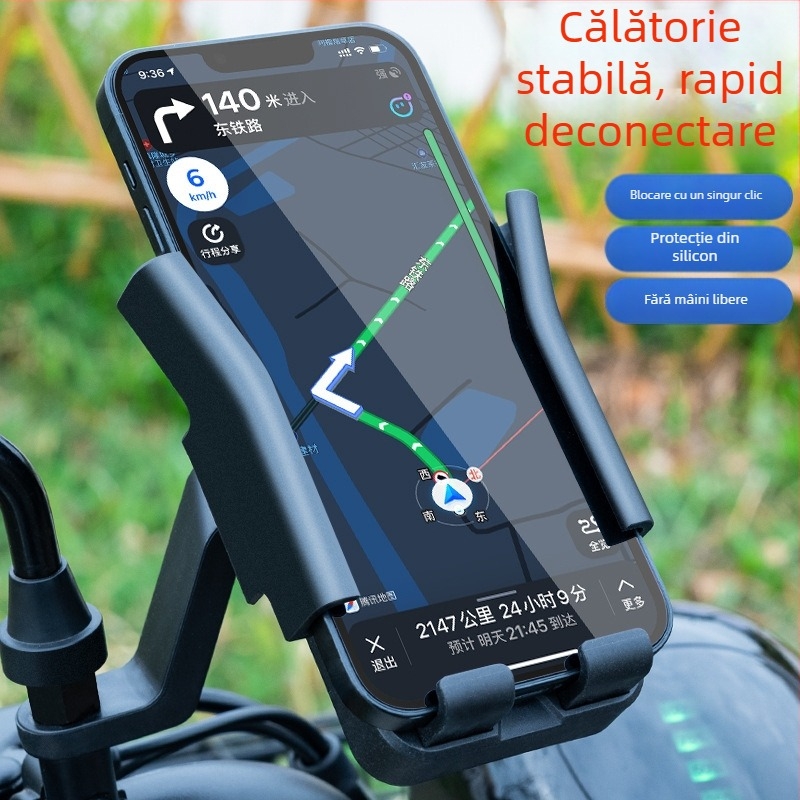 Suport universal pentru telefon pentru motocicletă, bicicletă electrică și bicicletă, cu USB și protecție la vibrații, din ABS