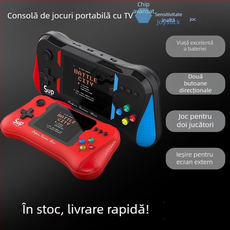 Consolă portabilă de jocuri retro pentru doi jucători, sistem de operare pe 8 biți, 256 MB memorie, interfață USB