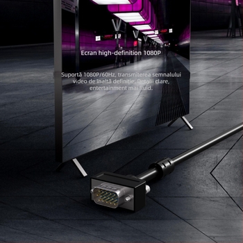 Cablu VGA, conectare bărbat-la-bărbat, nucleu din cupru pur 3+6, cupru fără oxigen, inel magnetic, transmisie semnal de înaltă definiție