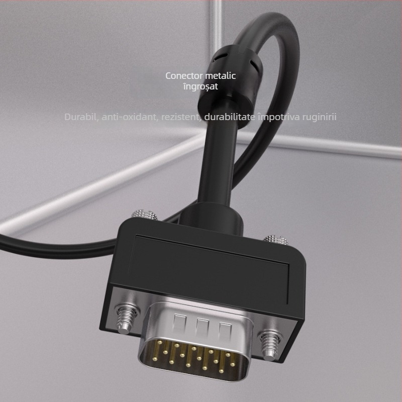 Cablu VGA, conectare bărbat-la-bărbat, nucleu din cupru pur 3+6, cupru fără oxigen, inel magnetic, transmisie semnal de înaltă definiție