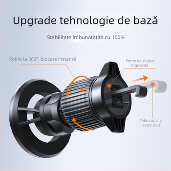 Suport magnetic pentru telefon auto, rotație 360°, bază universală pentru ventilație, montaj snap-on
