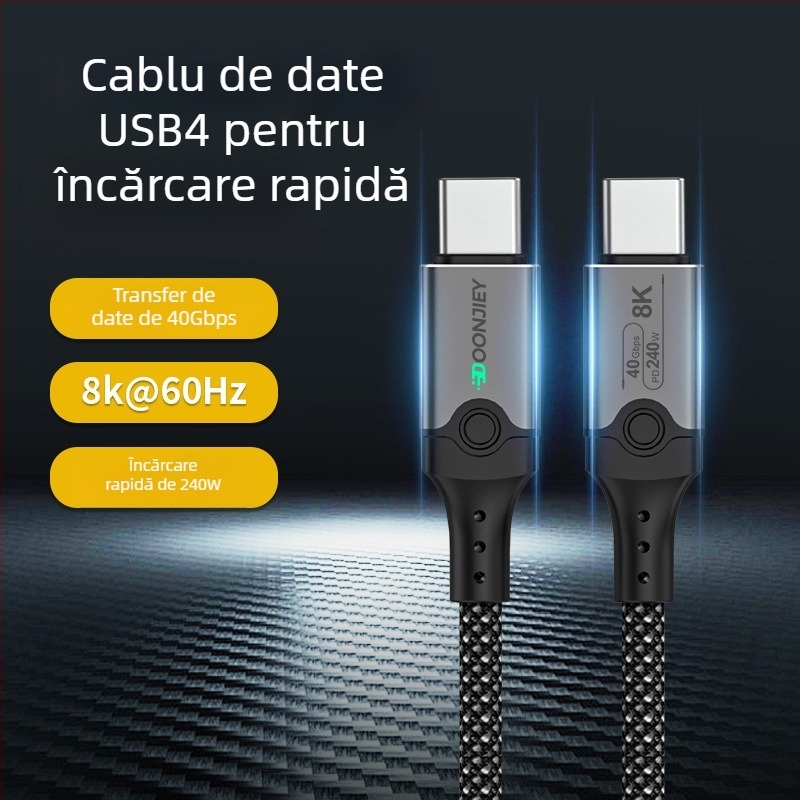 Cablu de date USB4 USB-C, 40Gbps, 8K video, încărcare rapidă 240W, certificat CCC