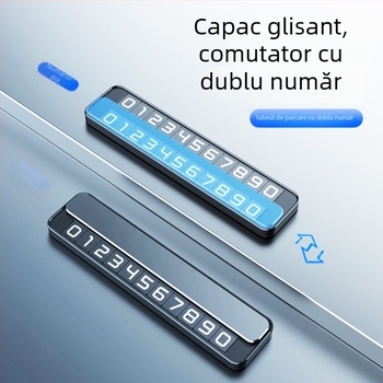 Plăcuță metalică temporară pentru parcare, cu număr de contact, model T2, luminoasă, posibilitatea imprimării logo-ului și personalizării