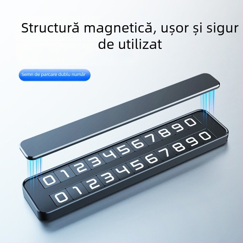 Plăcuță metalică temporară pentru parcare, cu număr de contact, model T2, luminoasă, posibilitatea imprimării logo-ului și personalizării