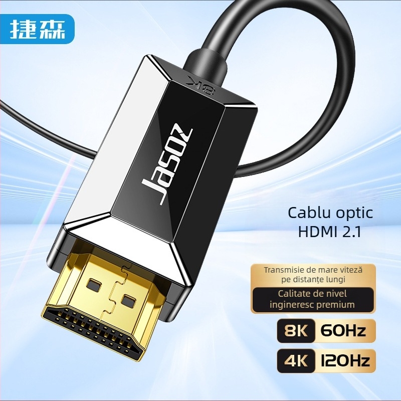 Cablu HDMI din fibra opticǎ, HDMI 2.1, suport 8K, conectori placati cu aur, lungimi până la 50 m