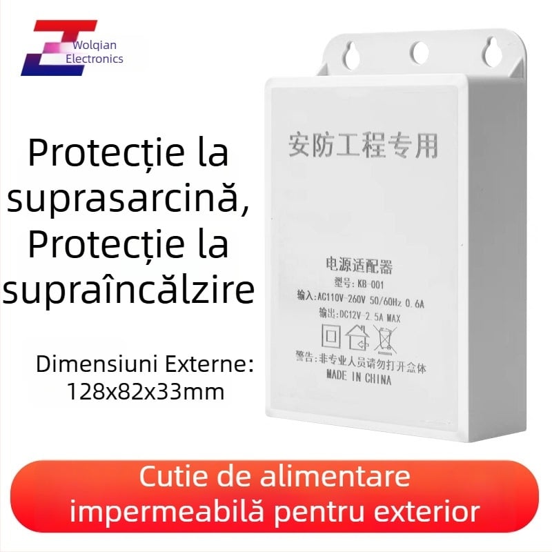 Sursă de alimentare pentru supraveghere exterior, 12V 2.5A 24W, montaj pe perete, alimentare switching pentru cameră IP HD