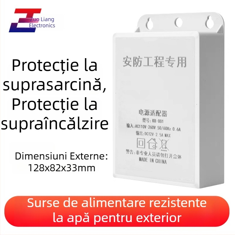 Sursă de alimentare pentru supraveghere exterior, 12V 2.5A 24W, montaj pe perete, alimentare switching pentru cameră IP HD