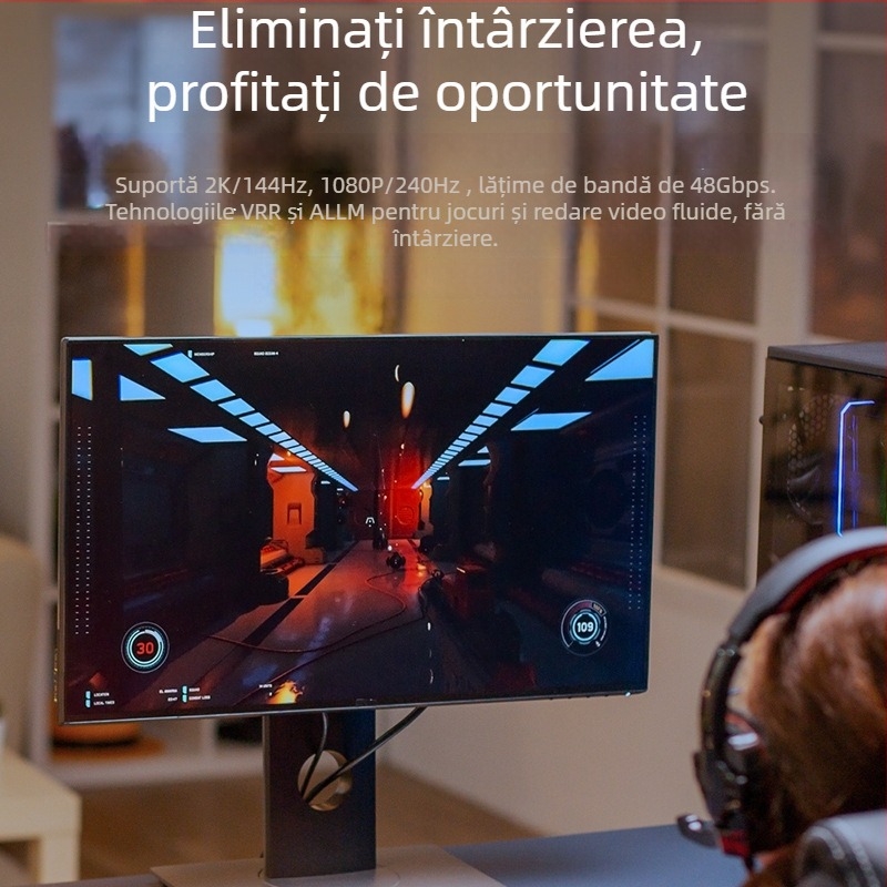 Weige cablu HDMI 2.1, 8K, împletit, 1.5 m, placat cu aur, pentru PC/Monitor/Set-top box, 8K60Hz