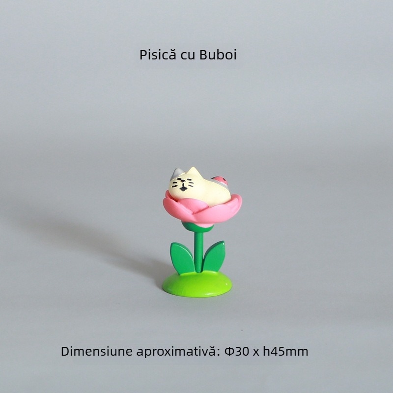Ornament miniatural din rășină pentru grădină, cu motiv de pisică – stil japonez zakka, pentru ghivece și amenajări