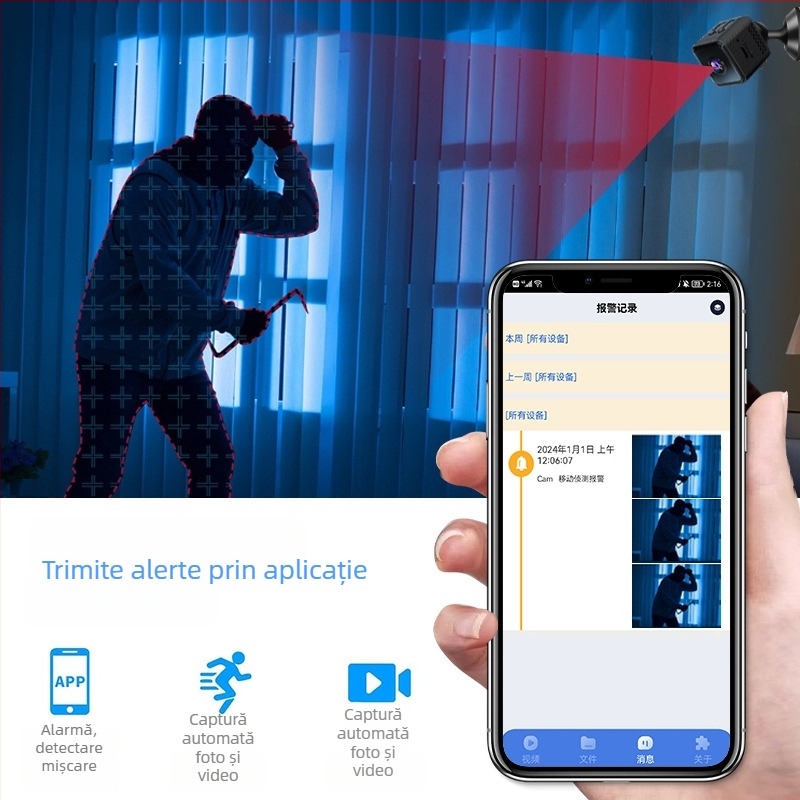 Cameră de securitate wireless pentru interior X2 cu Wi-Fi, video 1280x720 HD, 15fps, microfon încorporat, stocare pe card SD