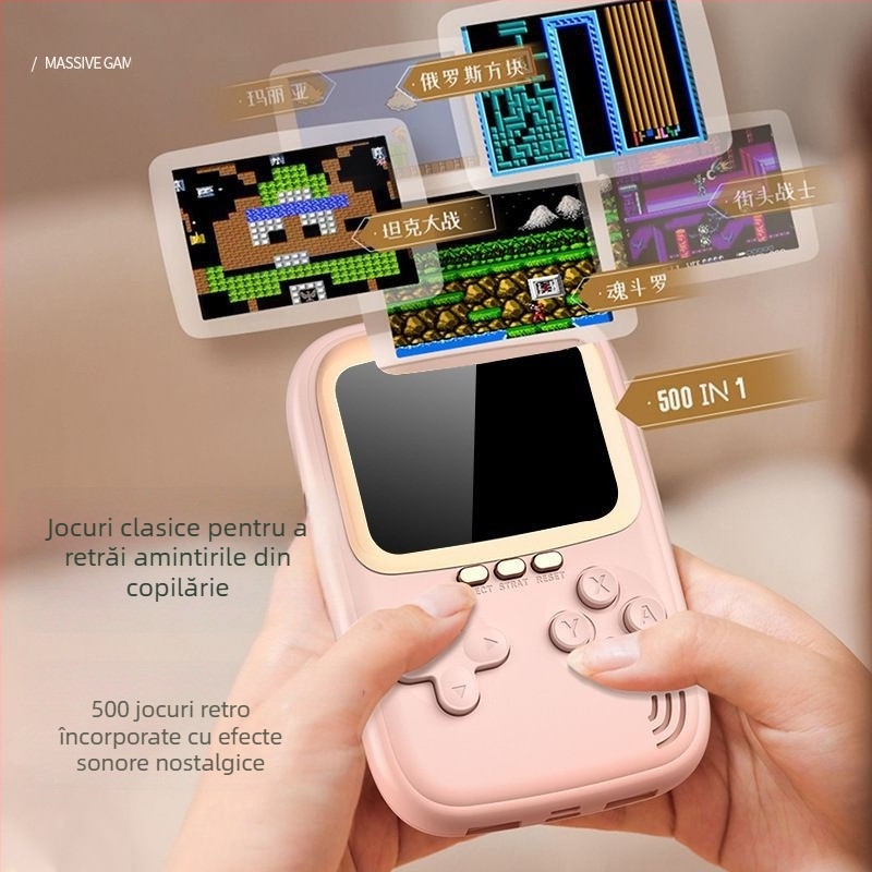 Consolă portabilă de jocuri 500 în 1, baterie externă de 10.000 mAh, duală, FC Retro Mini