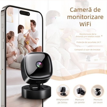 Cameră de supraveghere WiFi pentru interior, unghi larg, 1080p, vizor de noapte, control prin aplicație mobilă