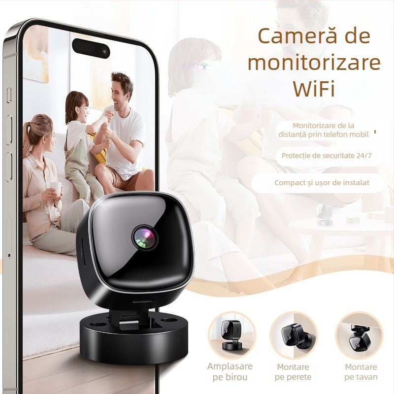 Cameră de supraveghere WiFi pentru interior, unghi larg, 1080p, vizor de noapte, control prin aplicație mobilă