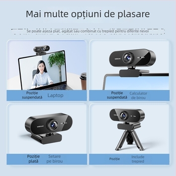 Webcam USB pentru desktop și notebook, 1920x1080, senzor 2.0MP, USB 2.0, Plug-and-Play, microfon încorporat