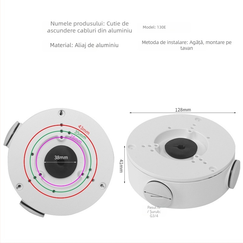 130E Aliaj de aluminiu, suport montat pe plafon pentru canal de cablu ascuns, monitorizarea camerelor